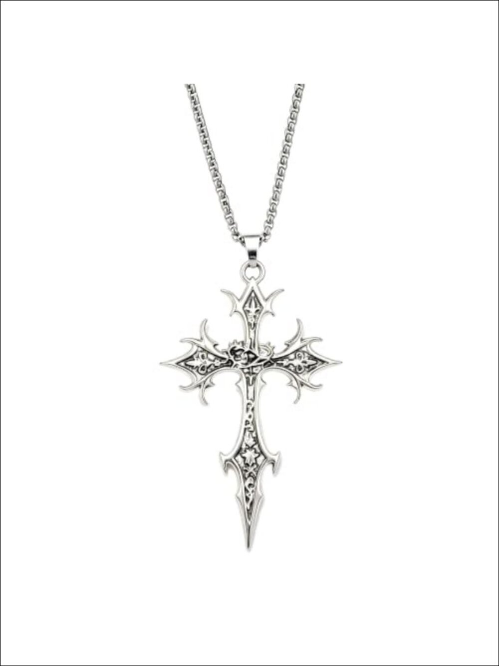 Gothic Sword Cross Pendant Necklace Stainless Steel Box Chain